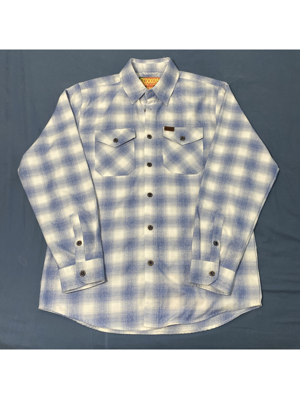 Dixxon Flannel Shirt Button Down Collar Mens M Light Blue Check Pattern Lanukai